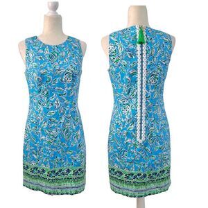 Lilly Pulitzer  Women's Oasis Outta Line Blue Multi Sleeveless Shift Dress Sz 4